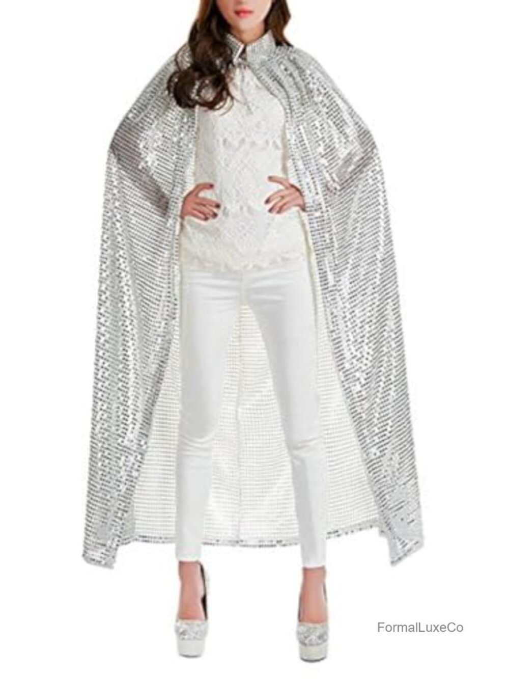 Shiny Sequins Long Cloak Halloween Costume Cape Cosplay